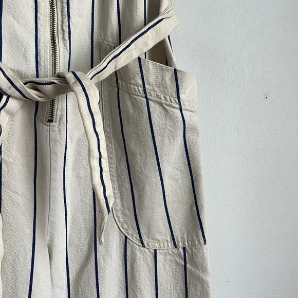 Anthropologie Hedda railroad striped ruffle zip up cropped jumpsuit sz 4 - Picture 4 of 9